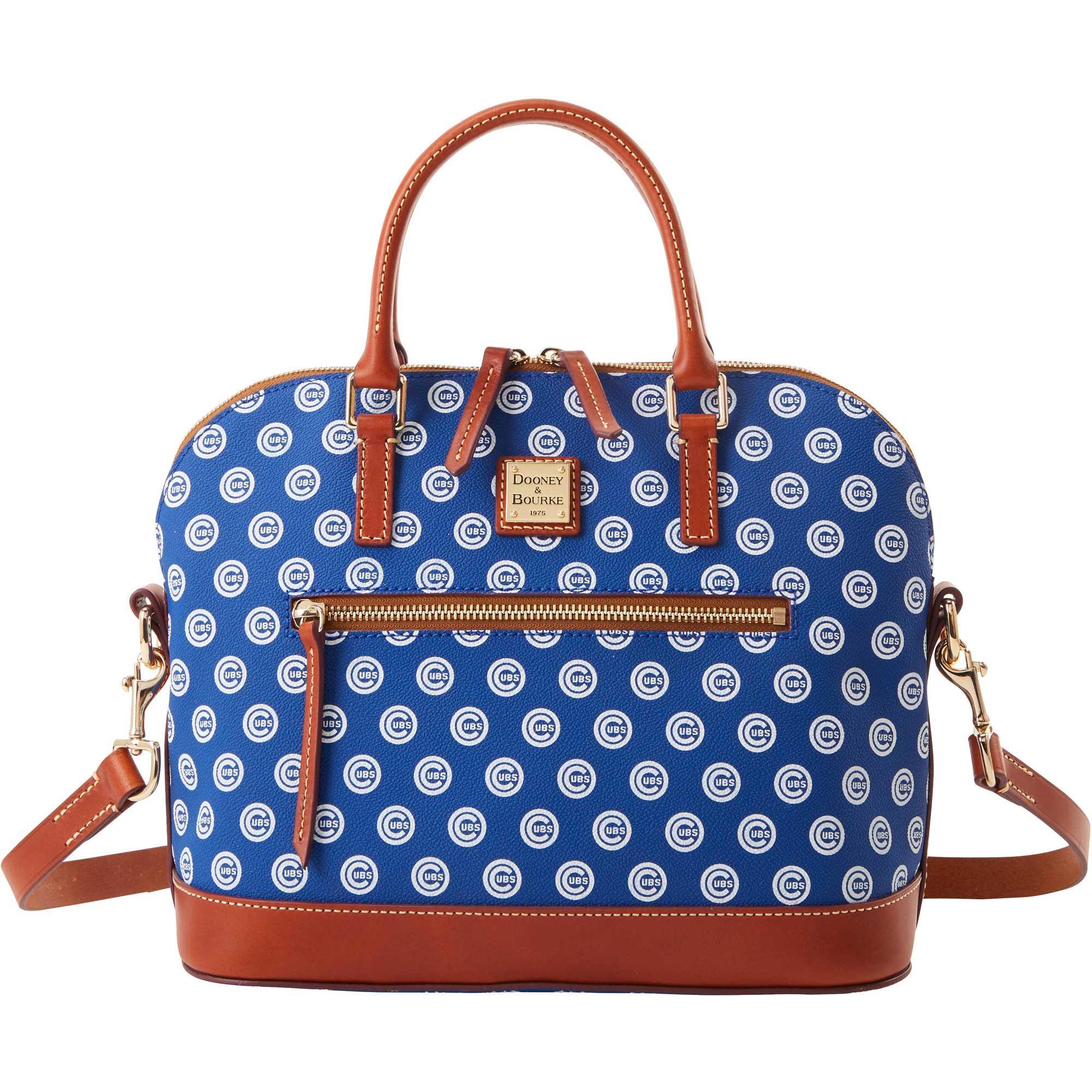 Dooney & Bourke Womens MLB Cubs Domed Zip Coated Cotton Satchel Bag in Blue Product Image