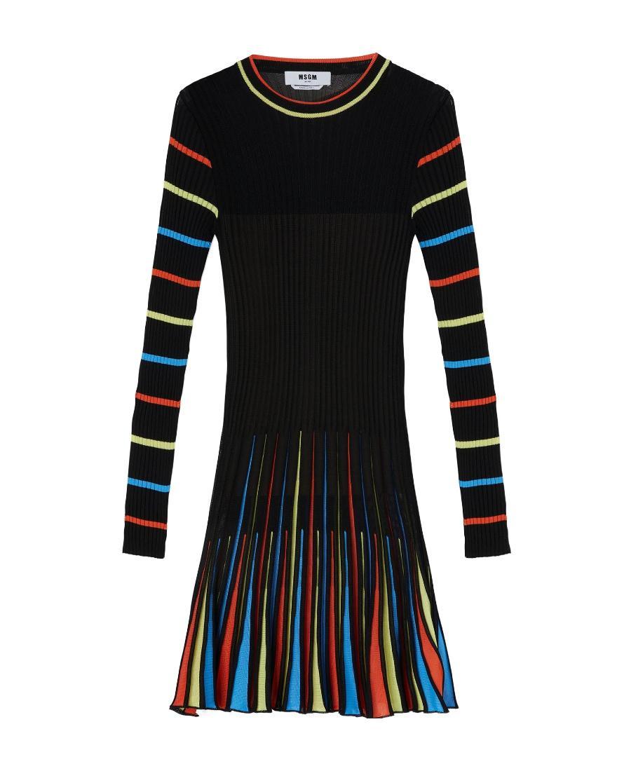 MSGM Round Neck Long-sleeved Dress In Black Product Image