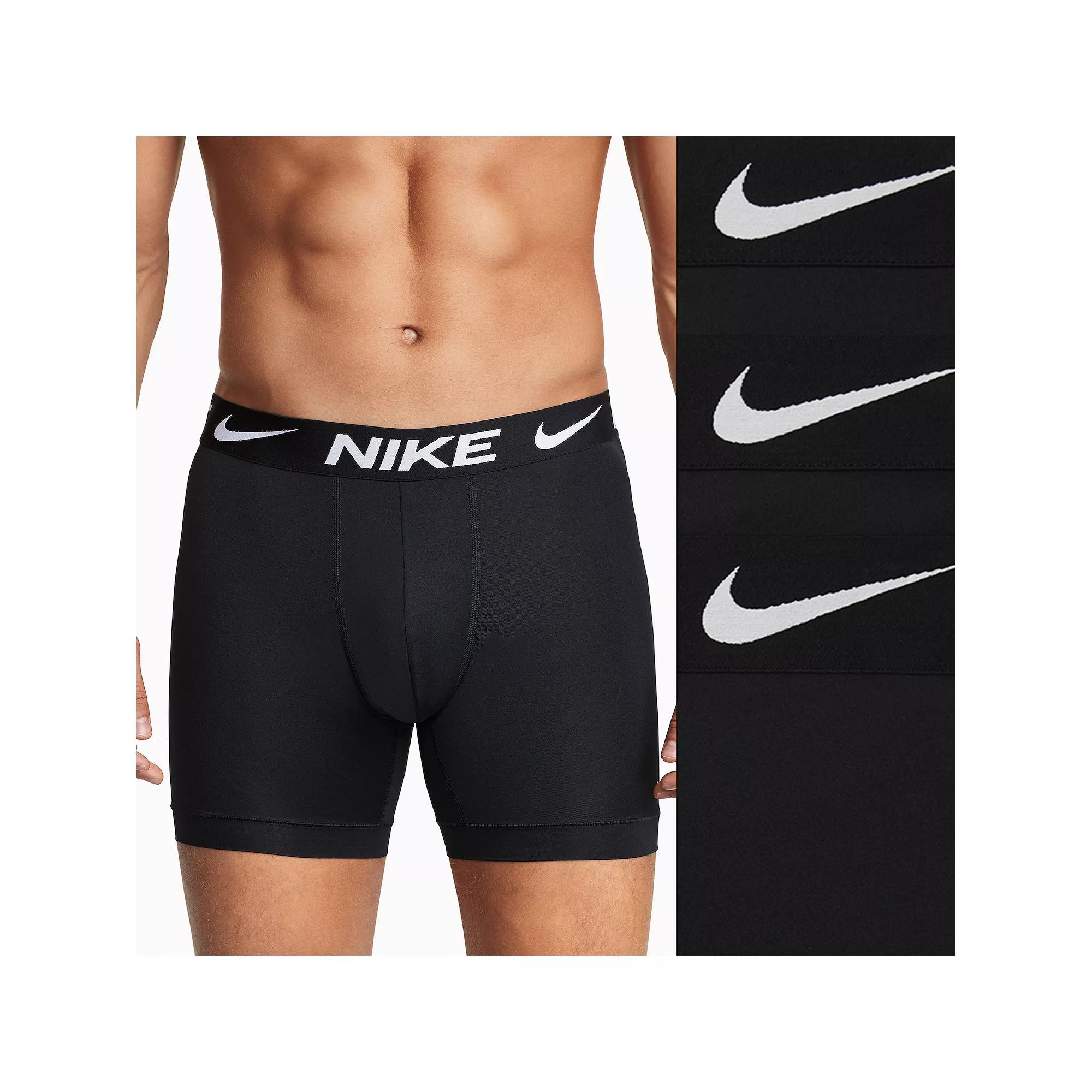 Men's Nike Dri-FIT Essential 3-pack Microfiber Long-Leg Boxer Briefs, Size: Small, Black Product Image