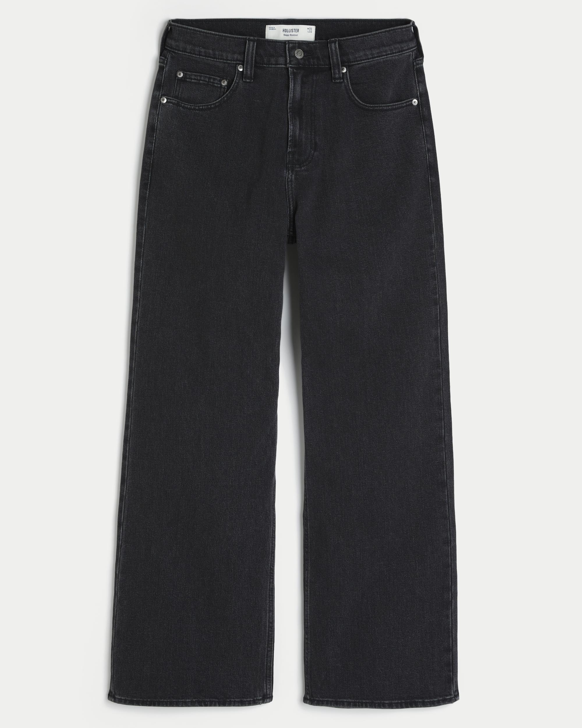 Washed Black Baggy Bootcut Jeans Product Image