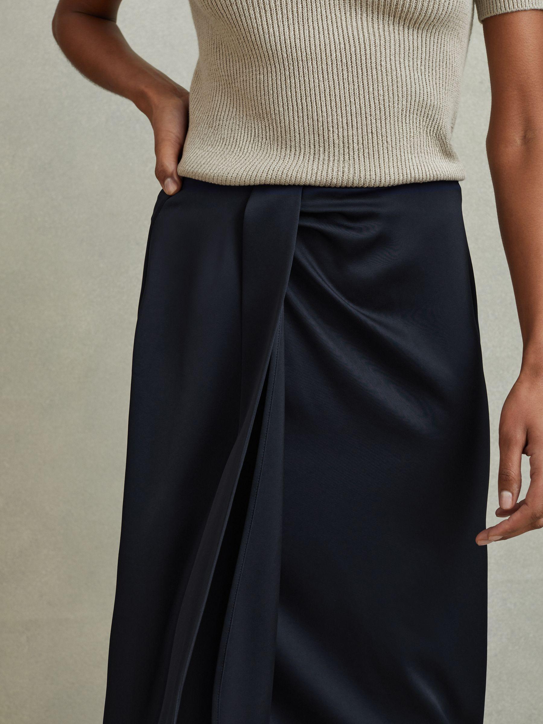 High Rise Wrap Midi Skirt in Navy Product Image