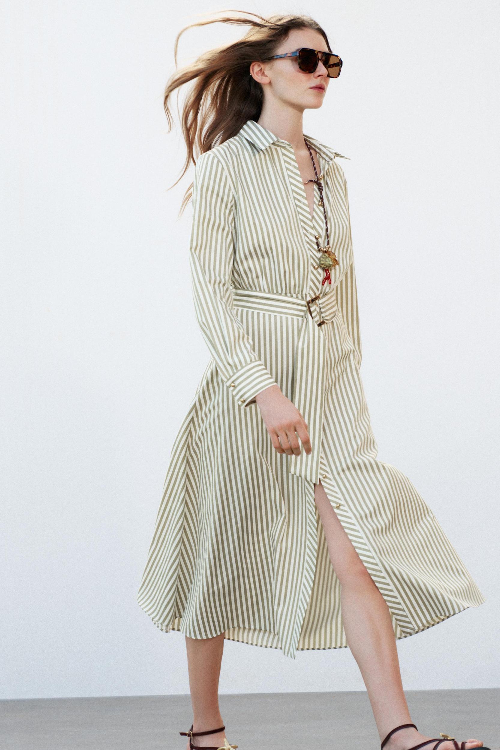 BELTED STRIPED MIDI DRESS Product Image