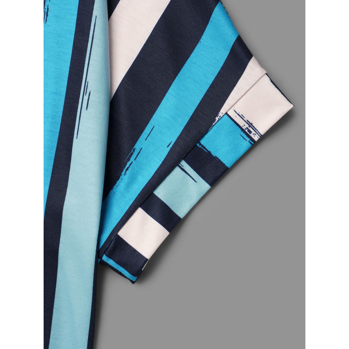 Plus Size Striped Print Dolman Sleeve T-Shirt Multicolor Women Casual Contrast Round Neck Everyday T-shirts BloomChic 10/M Product Image