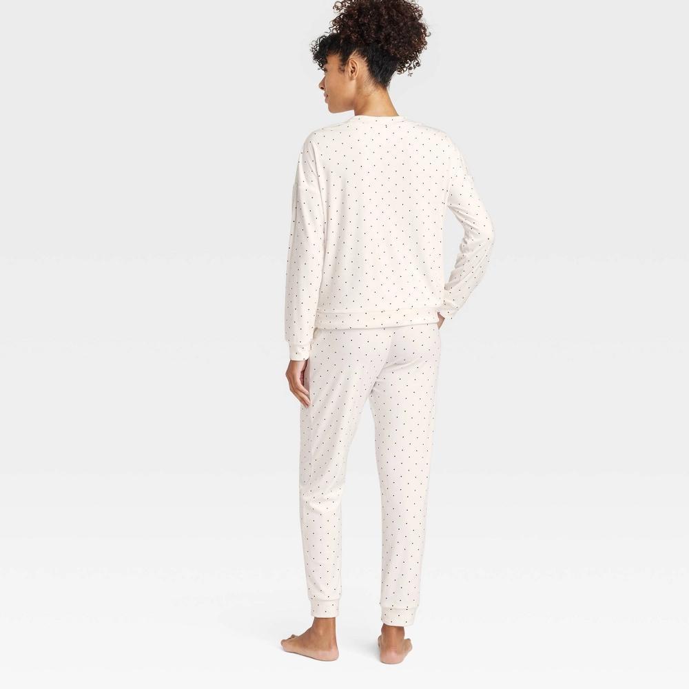 Women's Polka Dot Minky Fleece Pullover Top and Joggers Pajama Set - Auden™ Cream XS Product Image