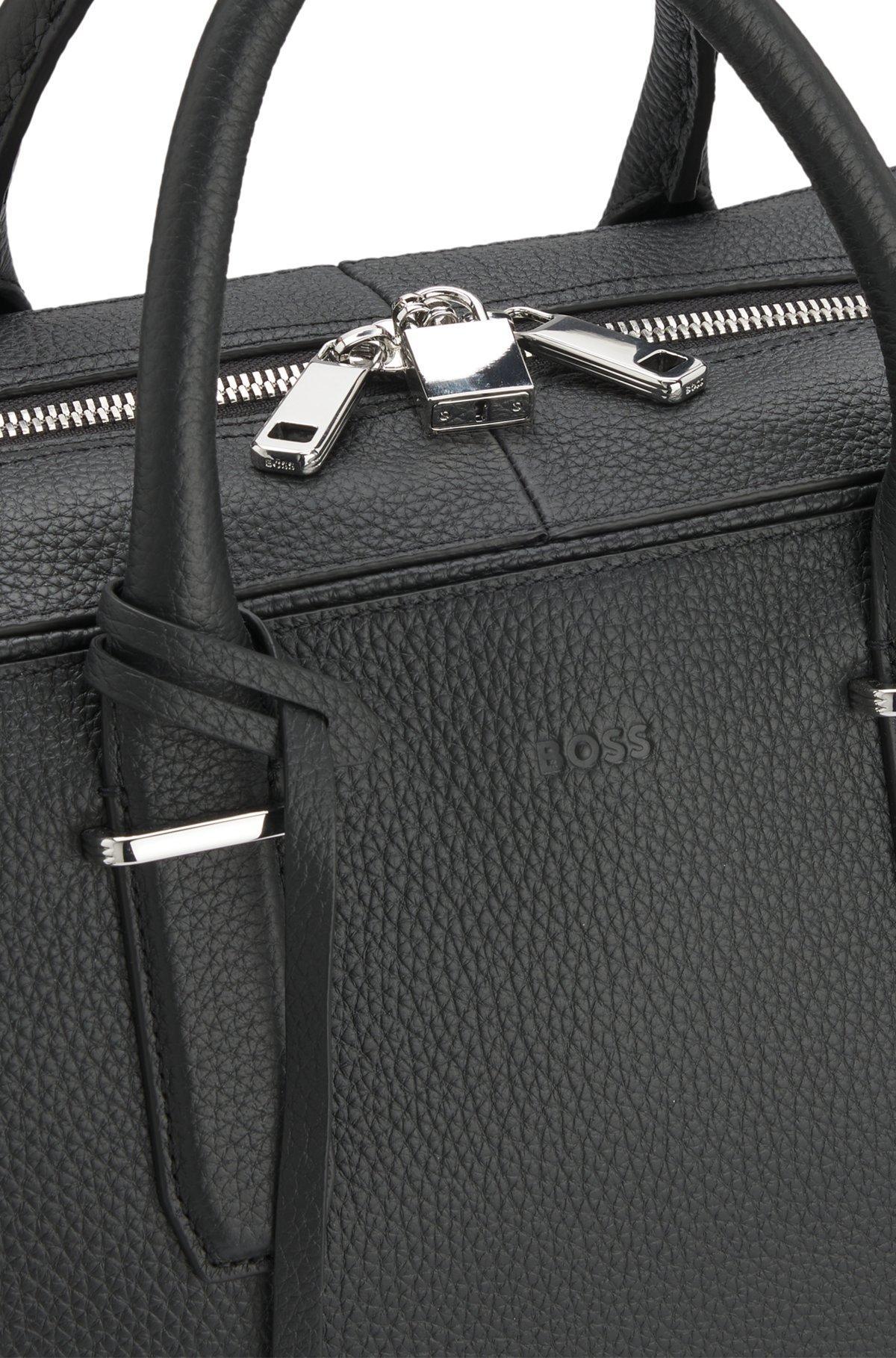 BOSS - Grained leather holdall with logo keyholder - Black Product Image