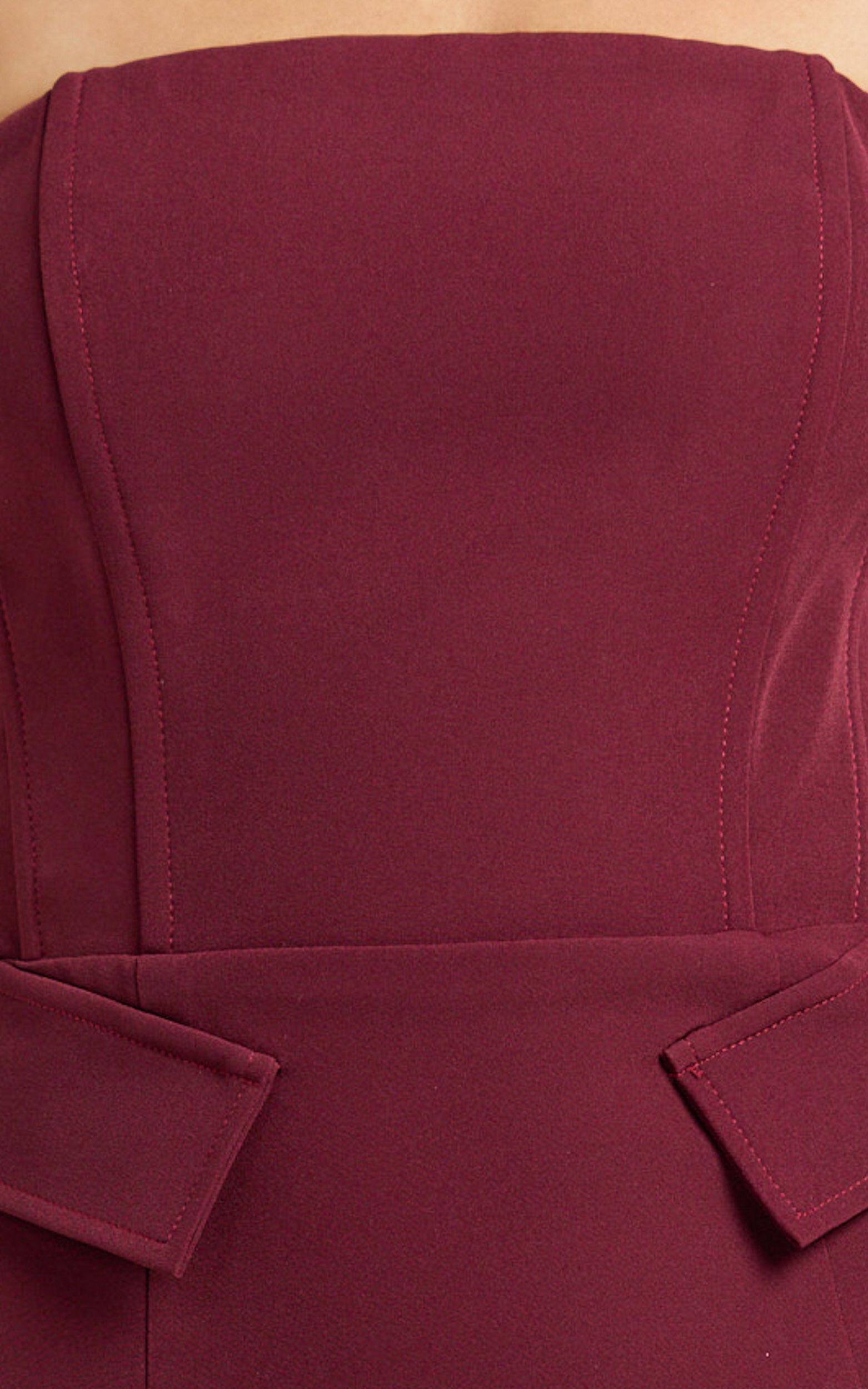 Wilma Midi Dress - Strapless Tailored High Split Dress in Wine Product Image