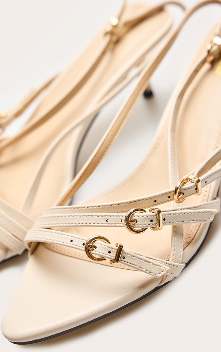 Cream Wide Fit Patent Pu Point Toe Multi Buckle Low Heeled Sandals Product Image