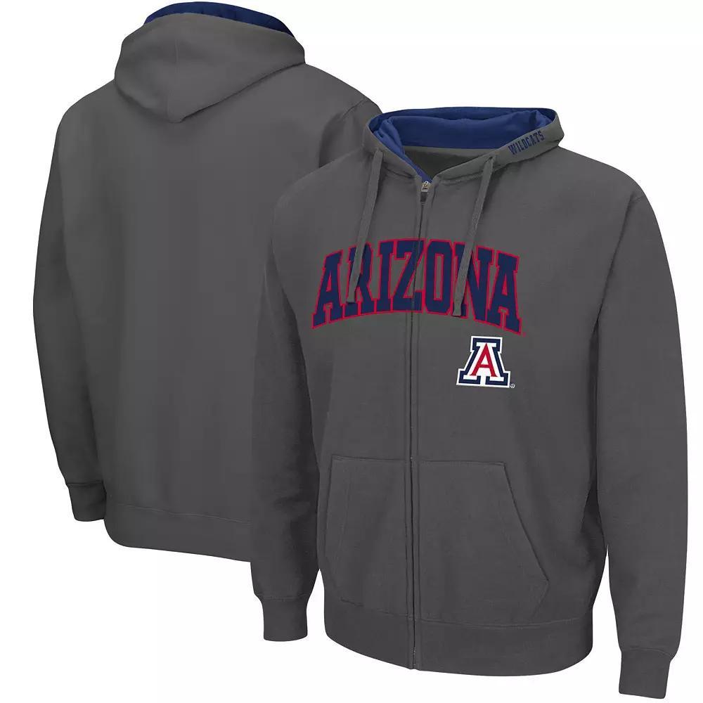 Men's Colosseum Charcoal Arizona Wildcats Arch & Logo 3.0 Full-Zip Hoodie,  Product Image
