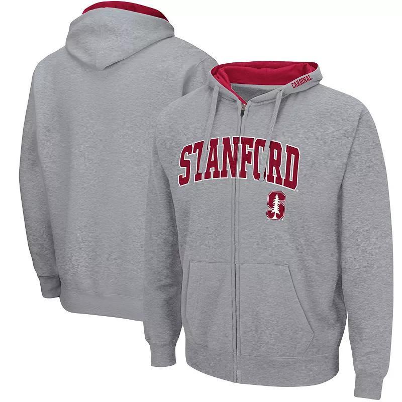 Men's Colosseum Heathered Gray Stanford Cardinal Arch & Logo 3.0 Full-Zip Hoodie,  Product Image