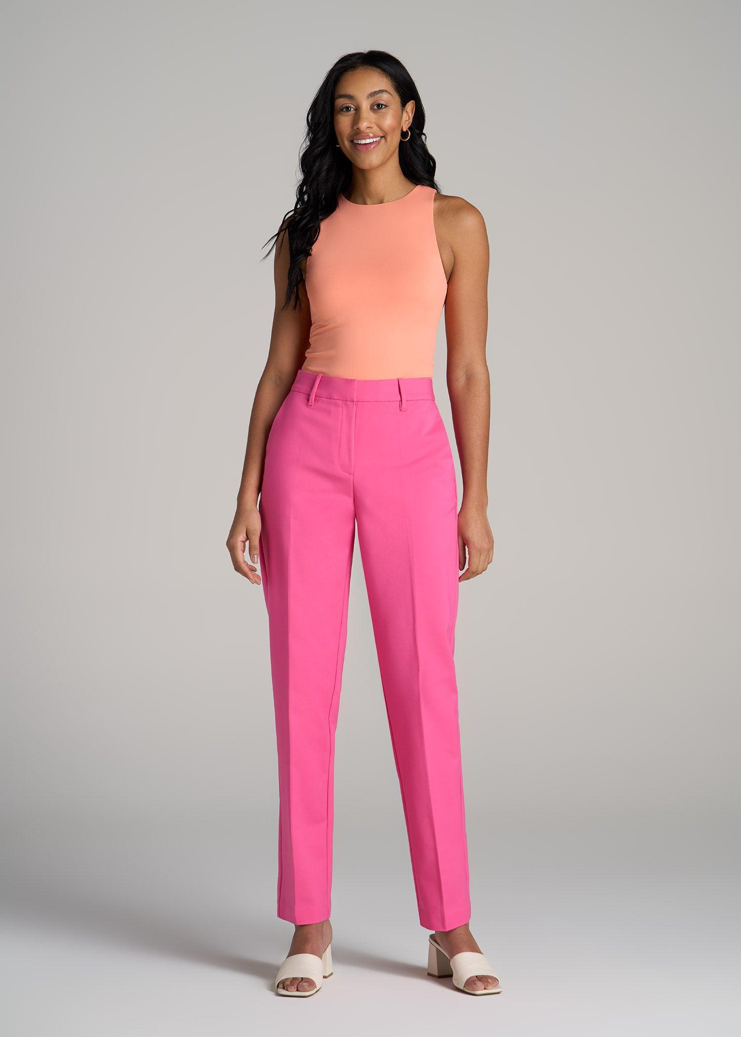 Flat Front Tapered Dress Pants for Tall Women in Cosmo Pink Female Product Image