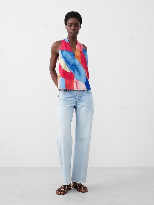 Linen-Blend V-Neck Top Product Image