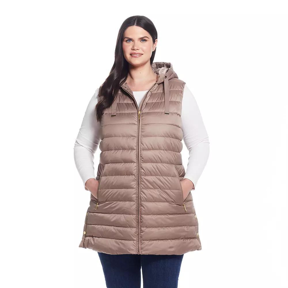 Plus Size Weathercast Hooded Quilted Long Vest, Women's, Size: 2XL, Blue Product Image