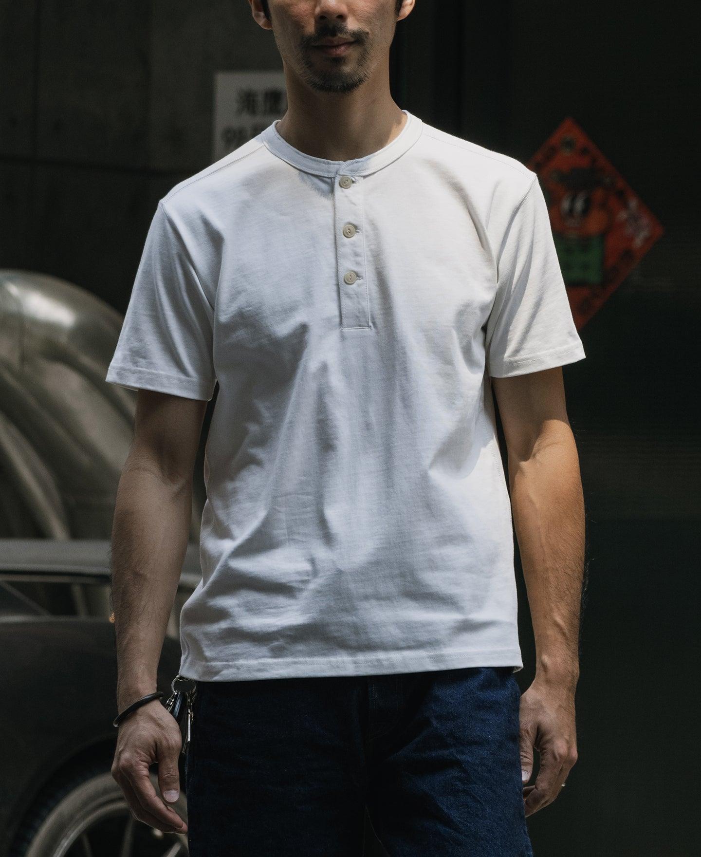 10.6 oz Cotton Short Sleeve Henley T-Shirt - White Product Image
