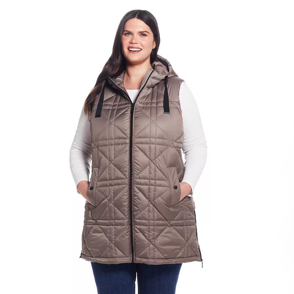Plus Size Weathercast Hooded Heavyweight Quilted Vest, Women's, Size: 1XL, Merlot Product Image