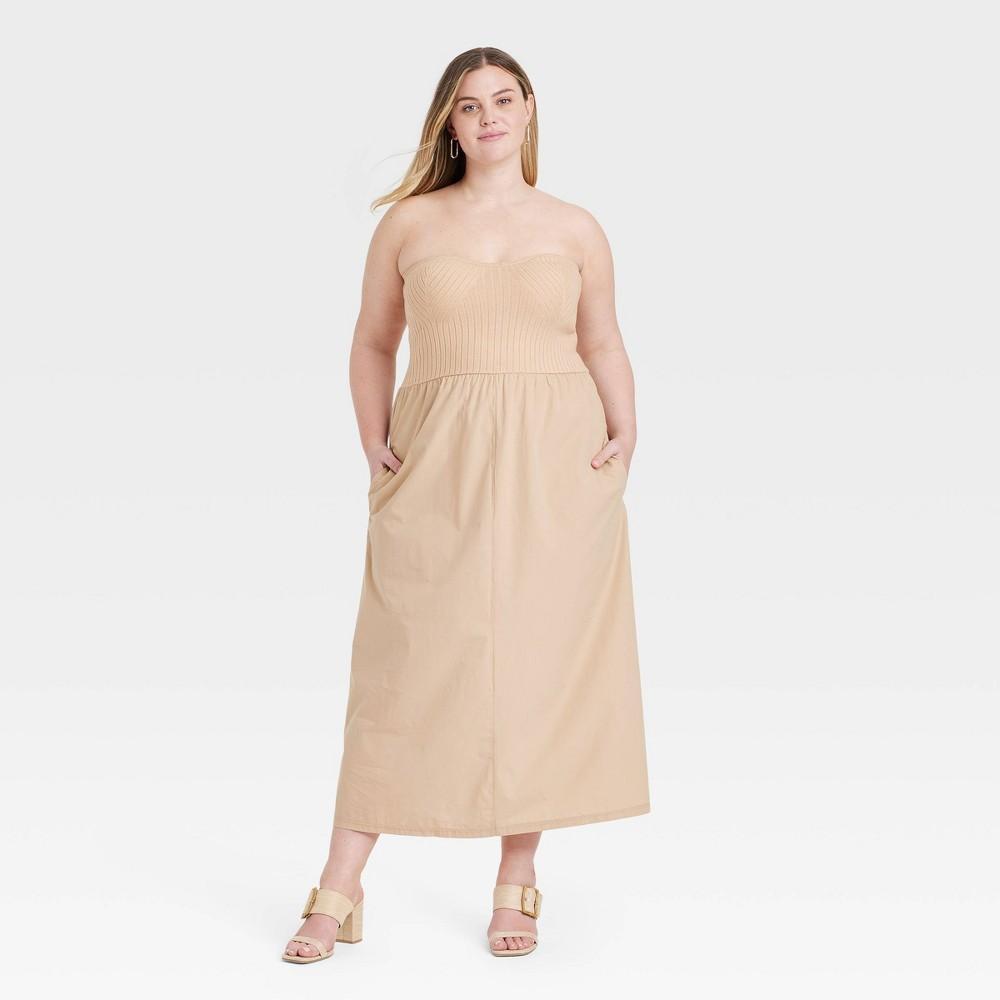 Womens Strapless Midi Sweater Dress - Universal Thread Tan 4X Product Image