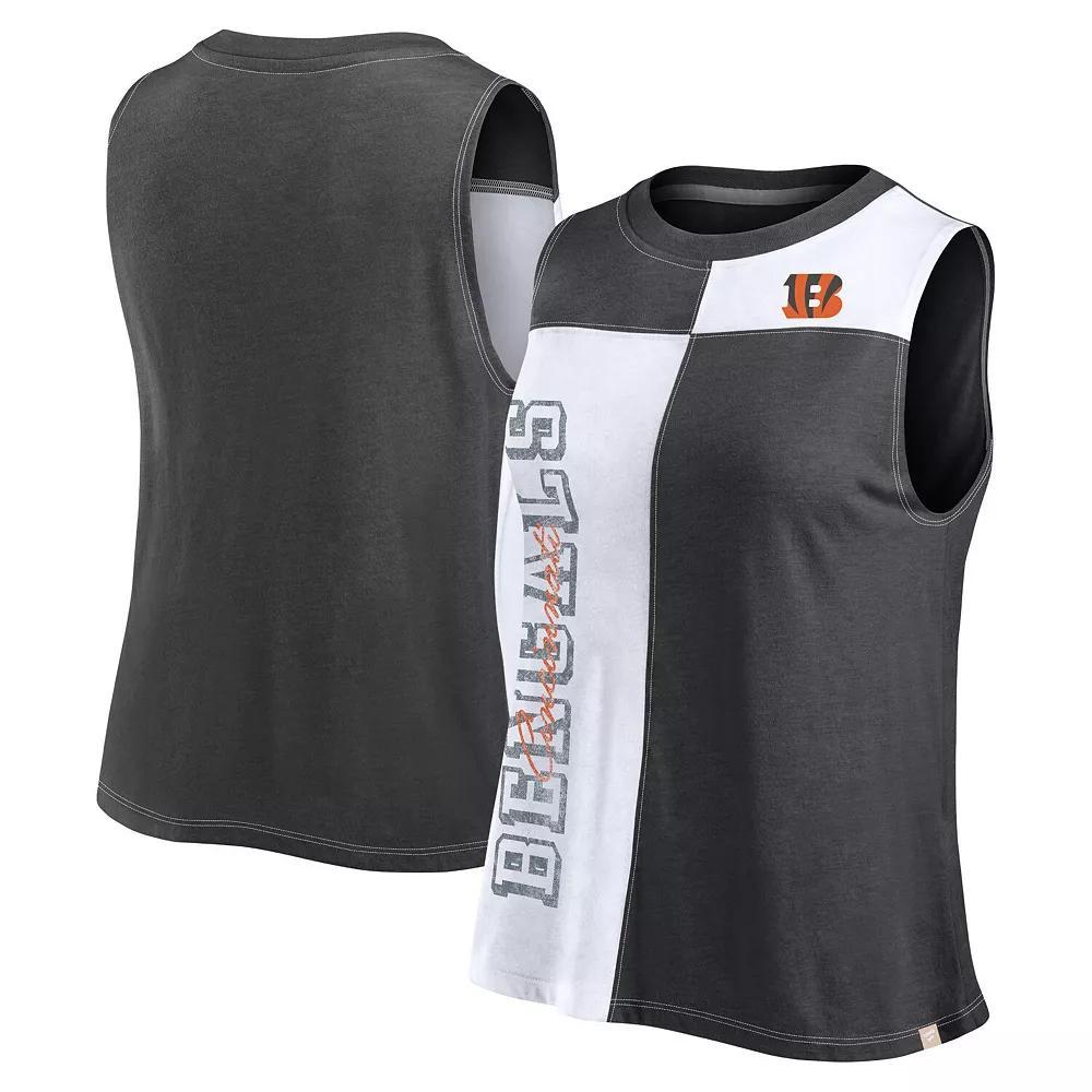Women's Fanatics Branded Black/White Cincinnati Bengals Script Color Block Tank Top,  Product Image