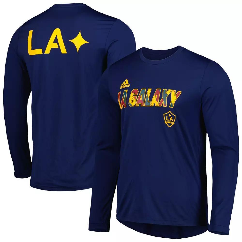 Mens adidas LA Galaxy Jersey Hook AEROREADY Long Sleeve T-Shirt Blue Product Image