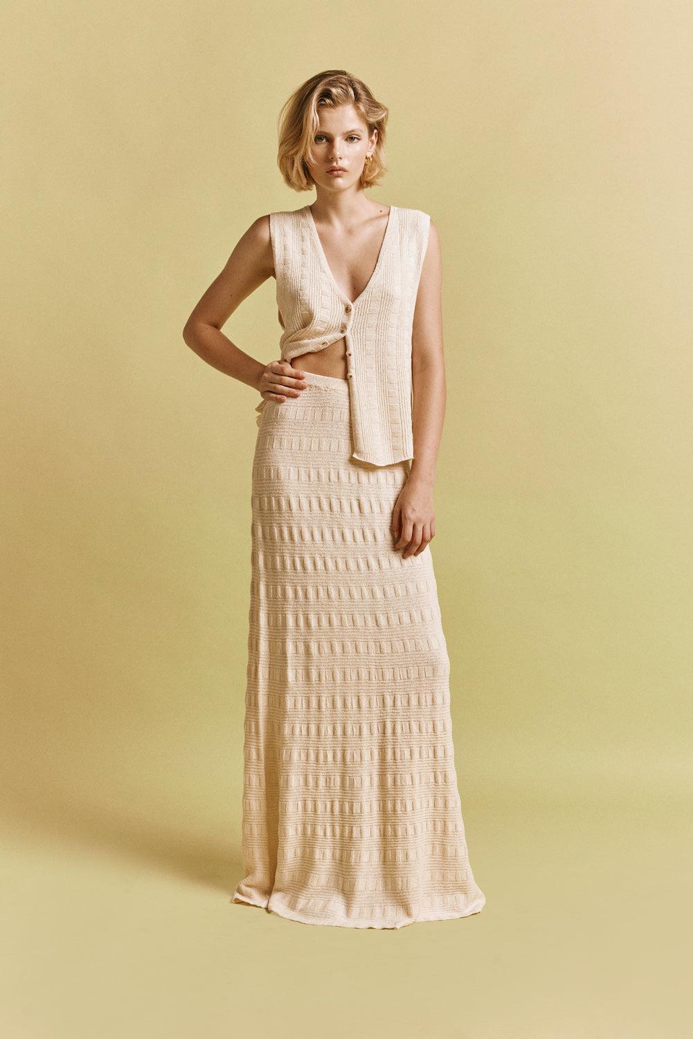 Camellia Knit Maxi Skirt Cream Product Image