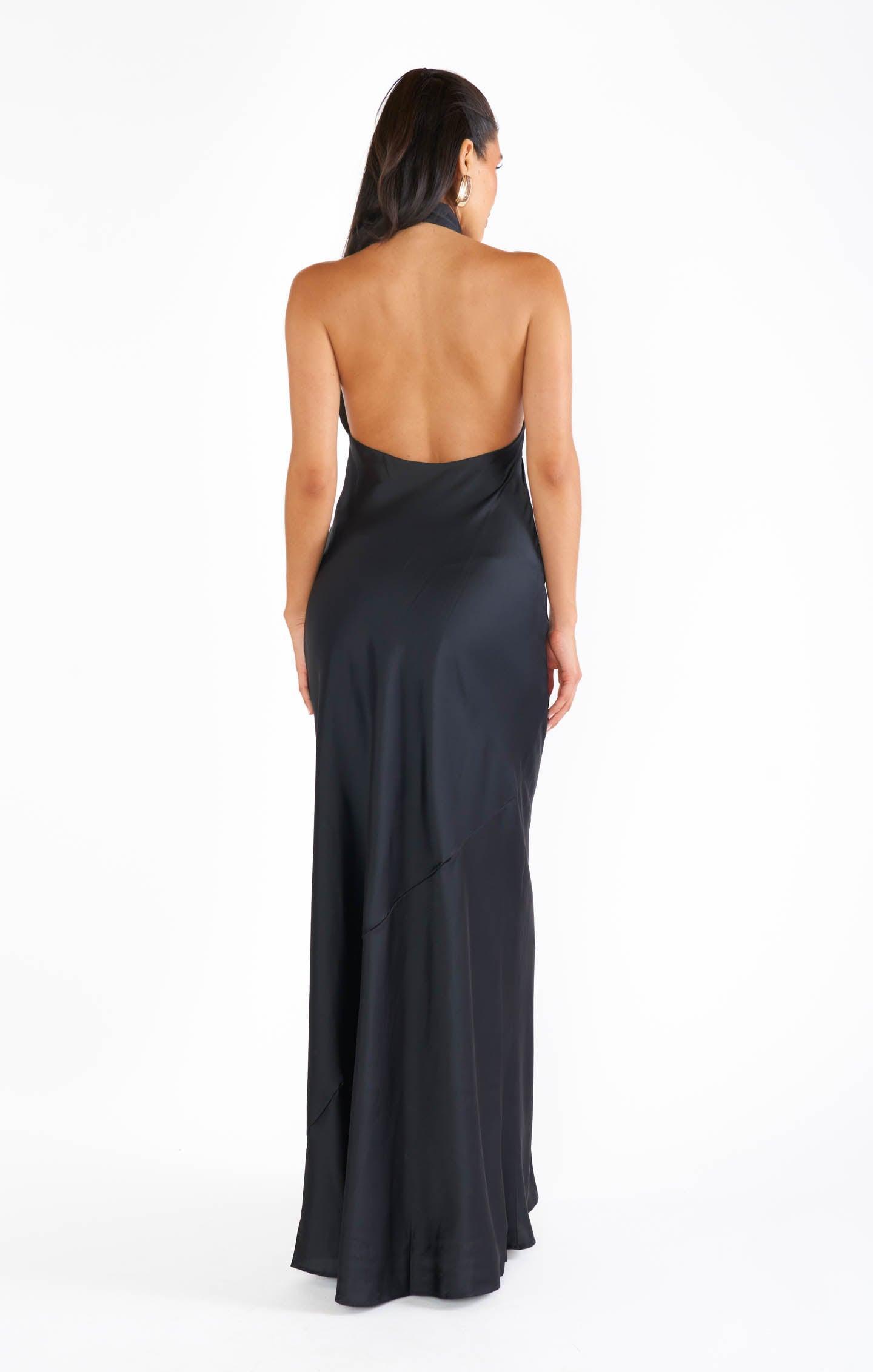 Jasmine Halter Maxi Dress ~ Black Luxe Satin Product Image