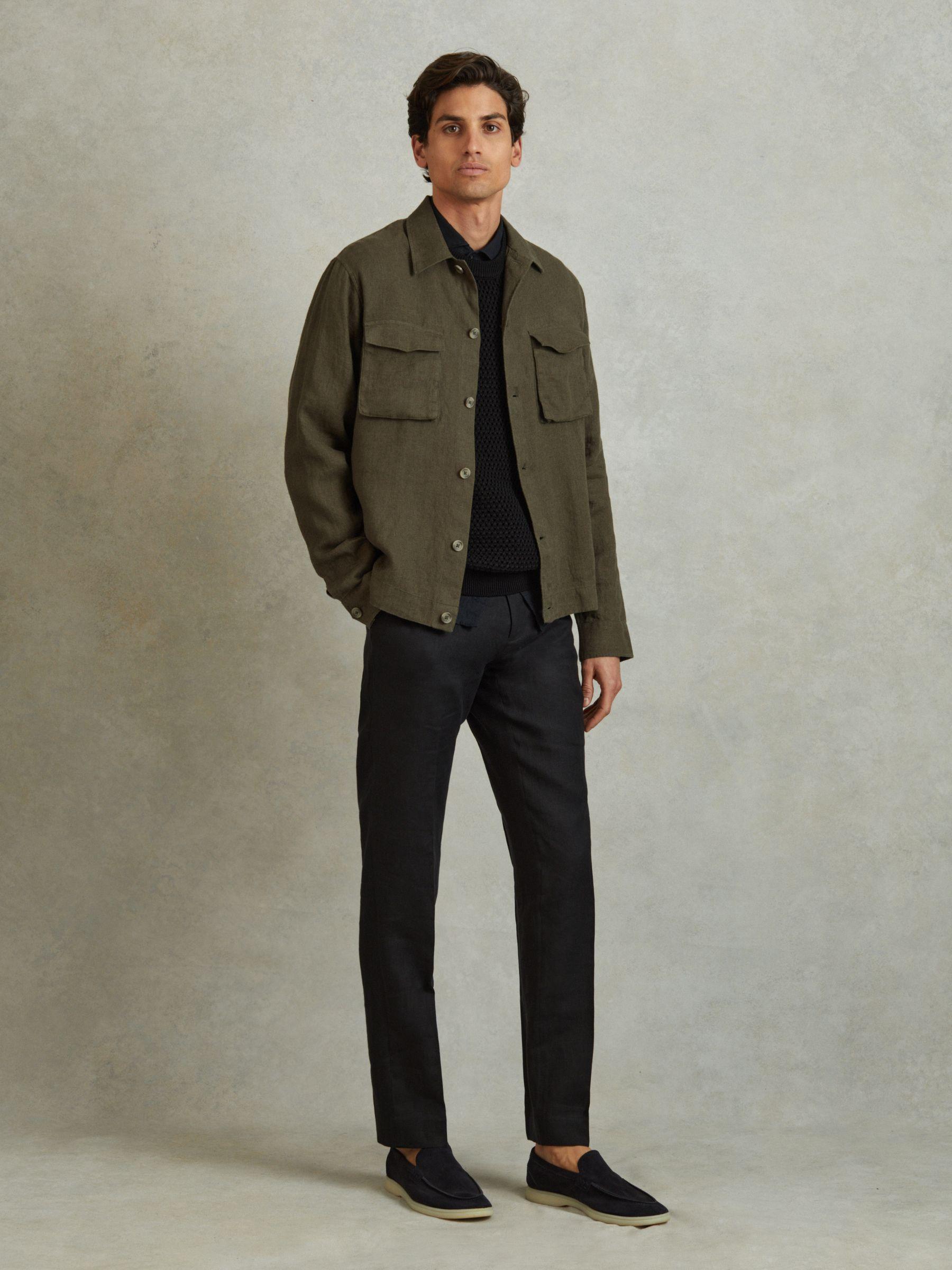 100% Linen Overshirt in Khaki Product Image