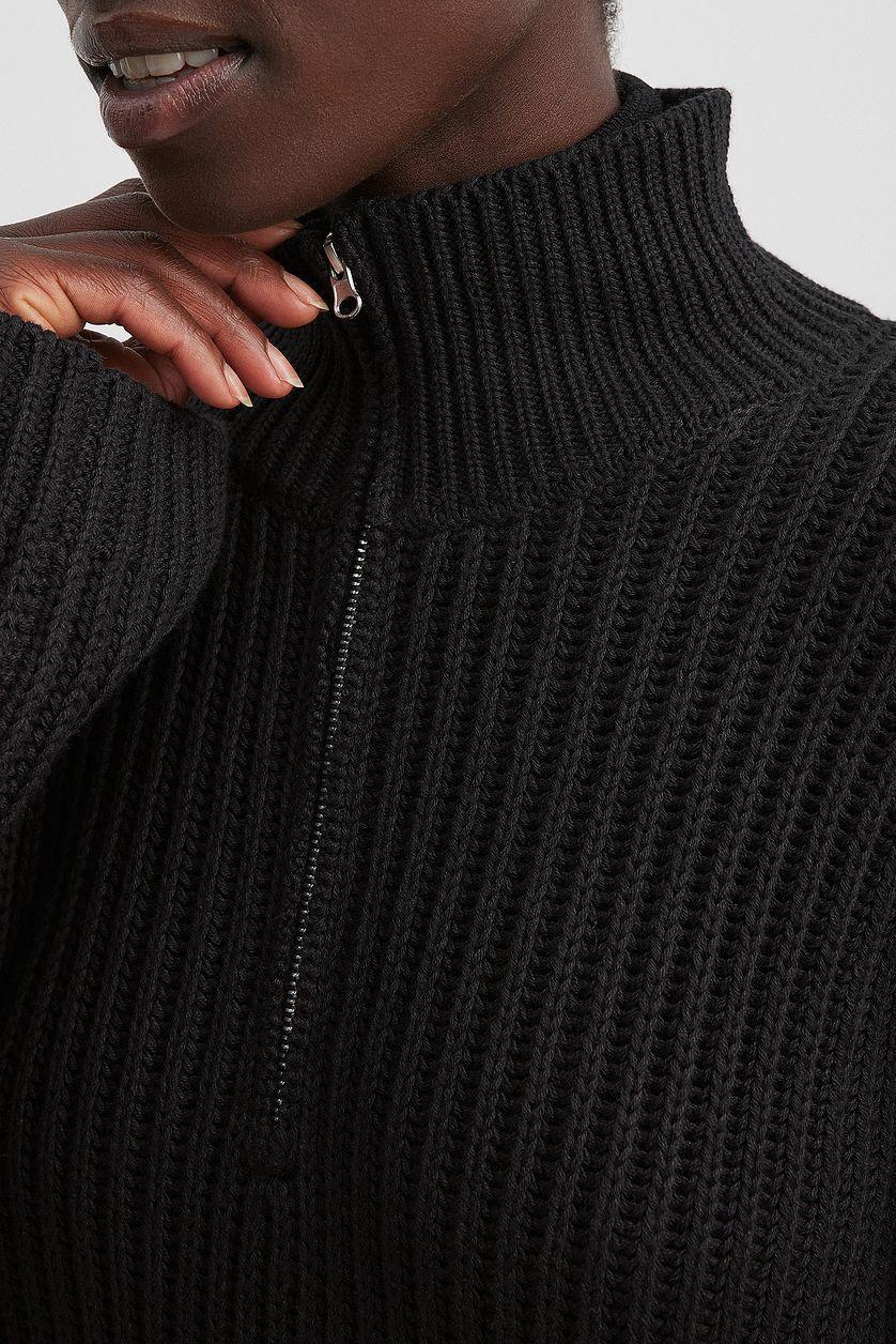 High Neck Zipped Knitted Sweater Product Image
