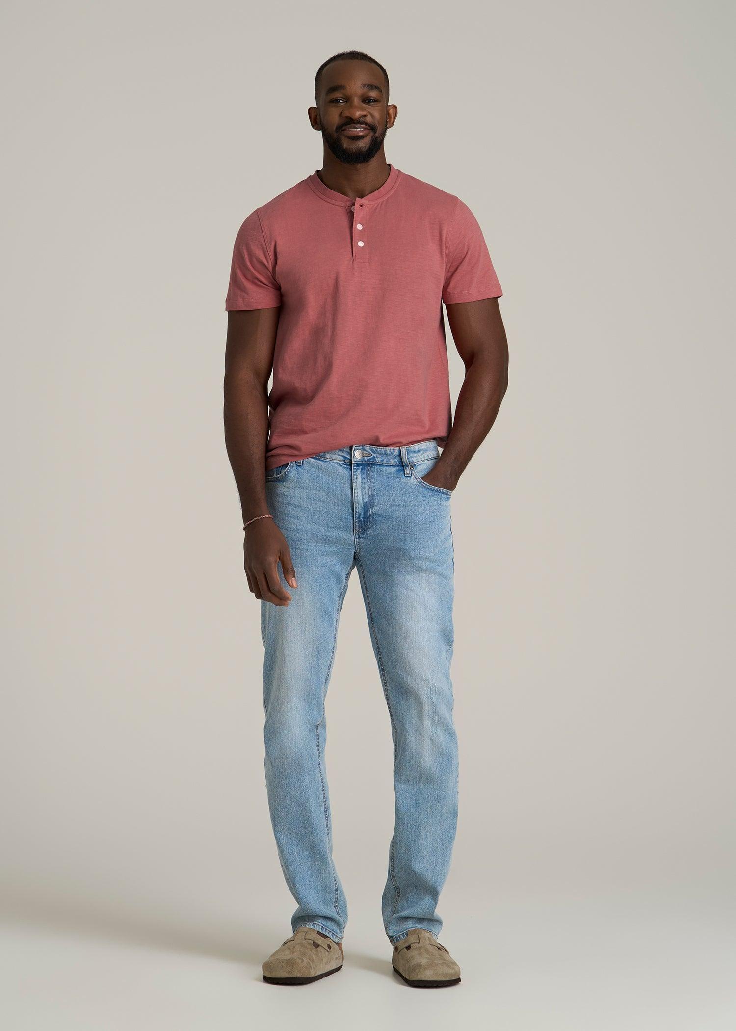 Sunwashed Short Sleeve Slub Henley for Tall Men in Dusty Cedar Male Product Image