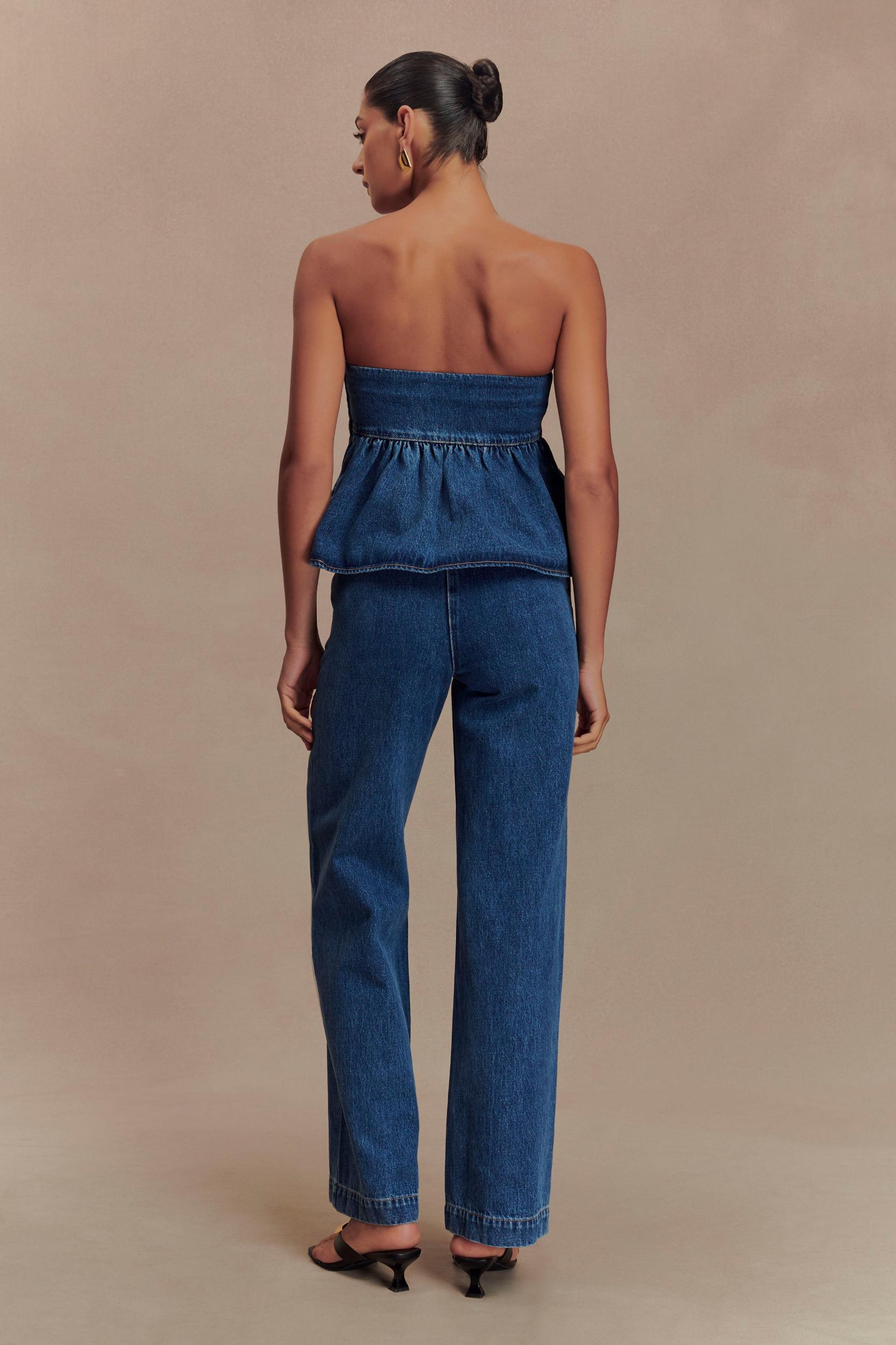 Pauline Strapless Denim Top - 90'S Blue Product Image