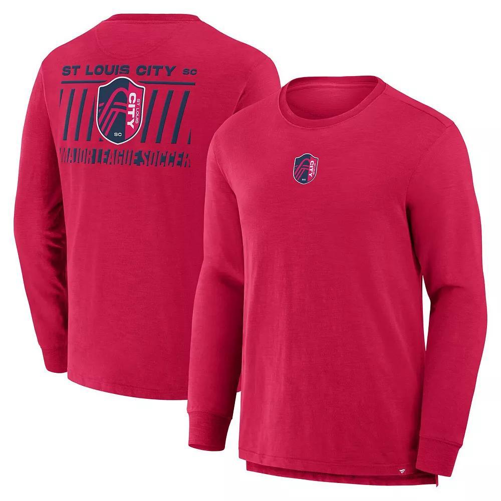 Men's Fanatics Red St. Louis City SC Lob Attempt Stadium Slub Long Sleeve T-Shirt,  Product Image