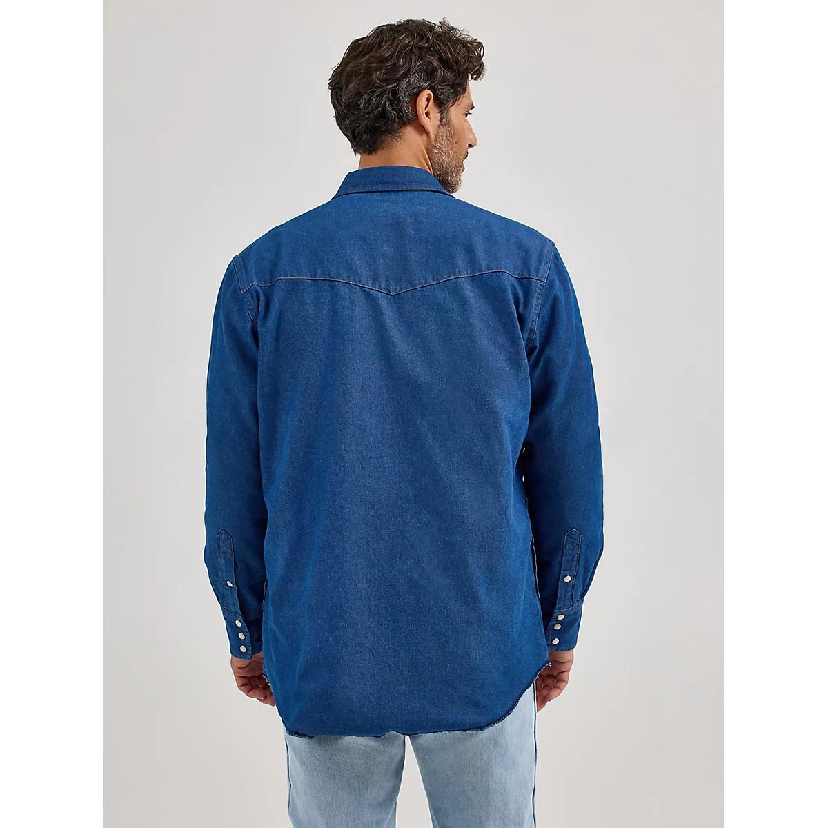 Men's Wrangler® Long Sleeve Flannel Lined Solid Work Shirt Denim Product Image