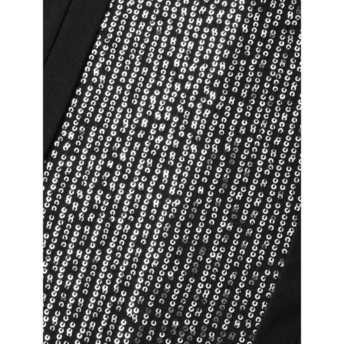 Plus Size Sequin Patchwork Elastic Waist Midi Dress Black Women Party&Cocktail Texture Party Curvy Bloomchic 28/5X Product Image