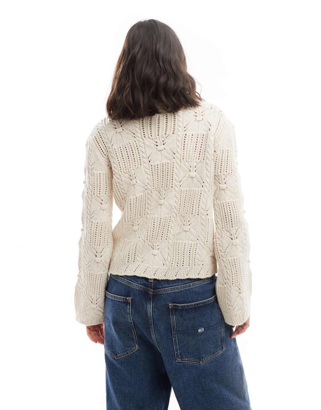 ASOS DESIGN cable knit angel sleeve sweater in ecru Product Image