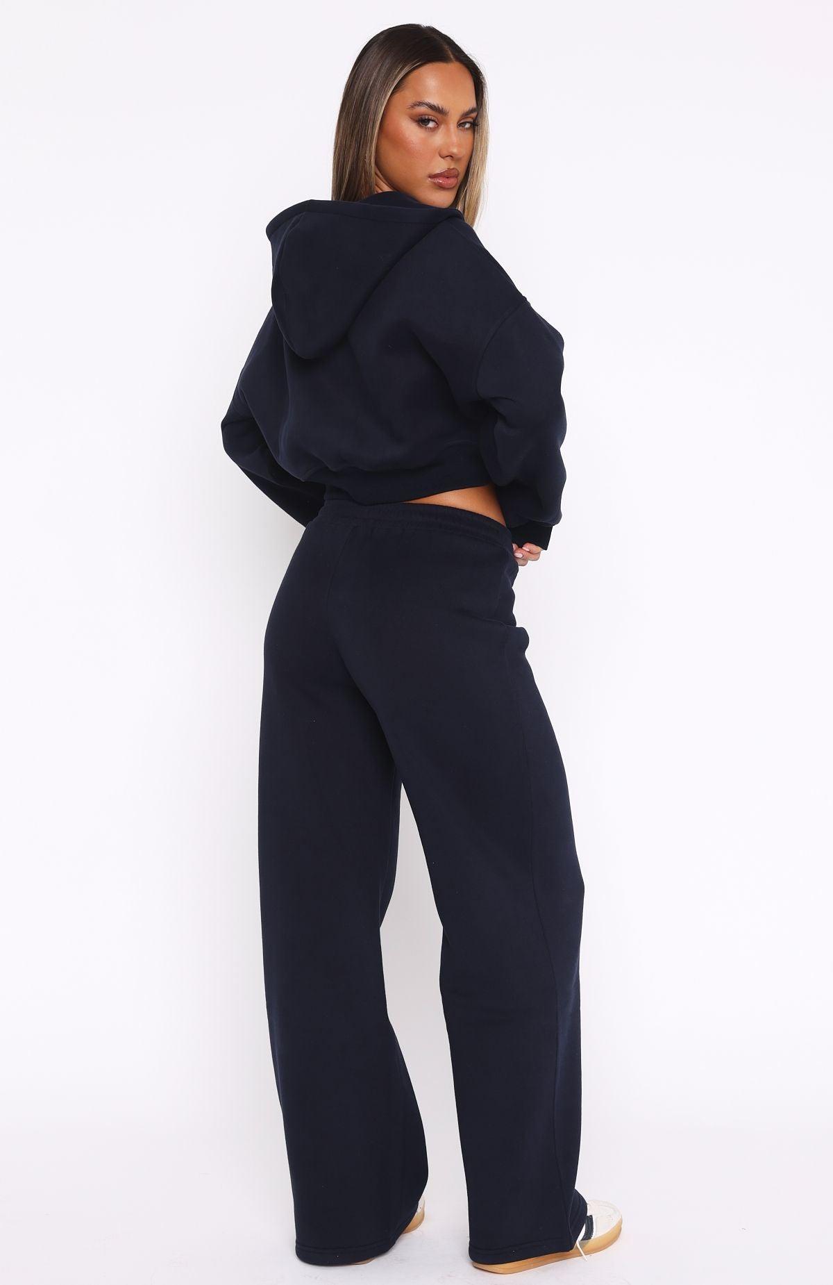 Straight Forward Wide Leg Sweatpants Navy Product Image