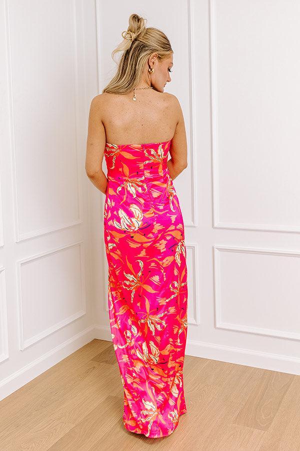 Gala Ready Satin Maxi Dress in Hot Pink Product Image