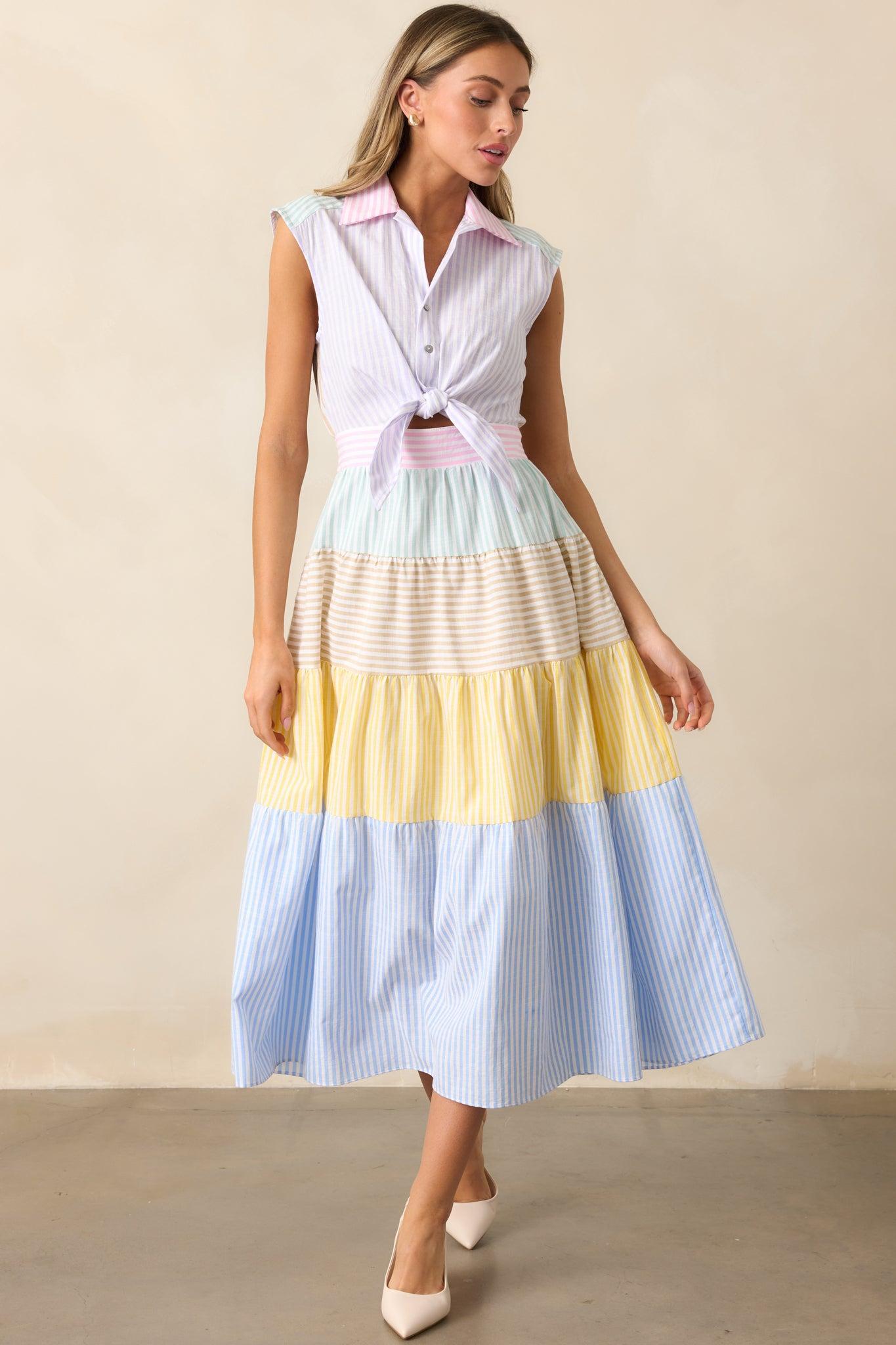 Yacht Club Lavender Multi Stripe Midi Dress Product Image