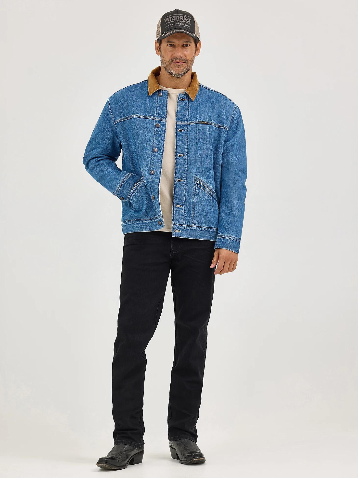 Men's Wrangler® Straight Yoke Sherpa Lined Denim Jacket in Antique Indigo Product Image