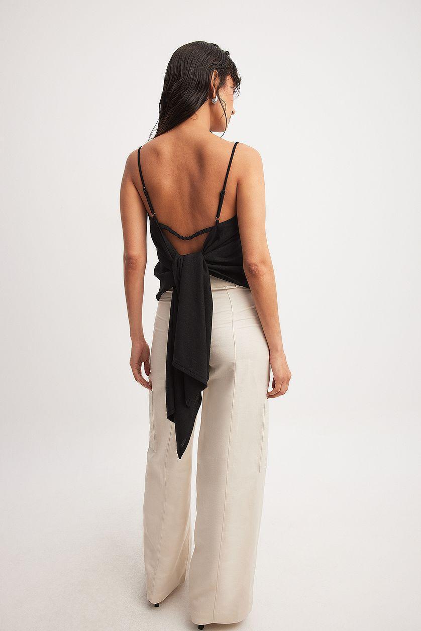 Open Back Linen Blend Strap Top Product Image