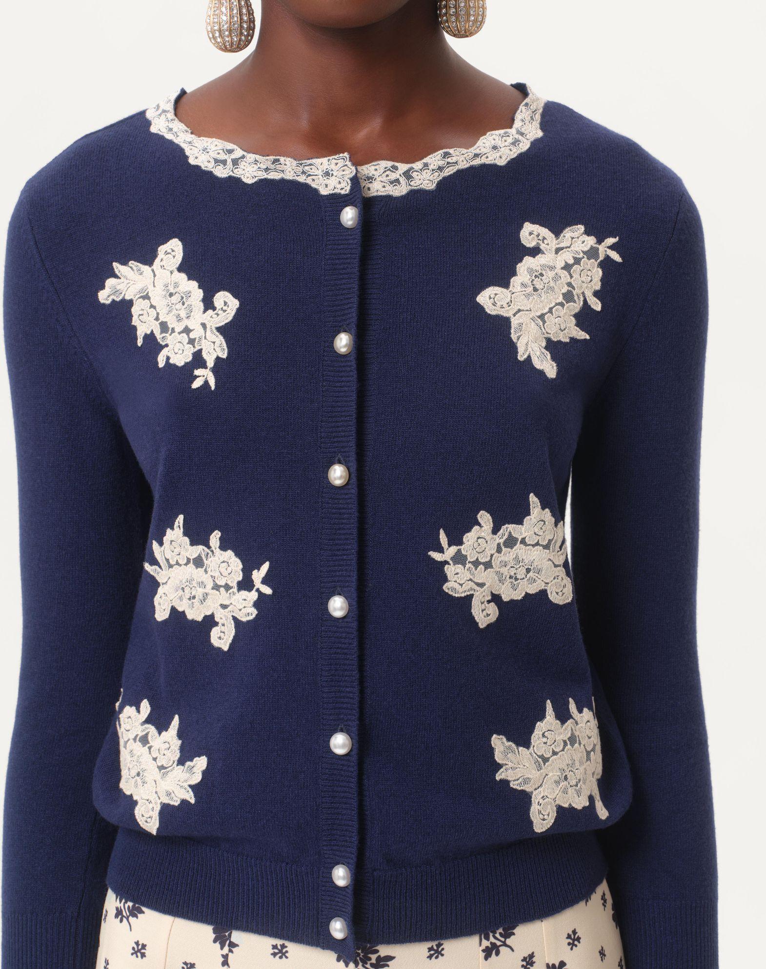 Embroidered Cardigan With Lace Inserts Product Image