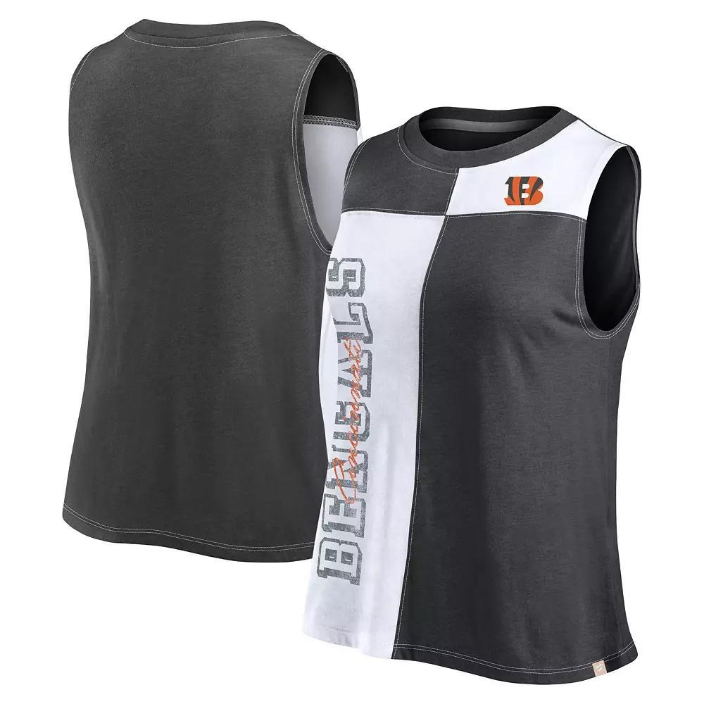 Women's Fanatics Branded Black/White Cincinnati Bengals Script Color Block Tank Top,  Product Image