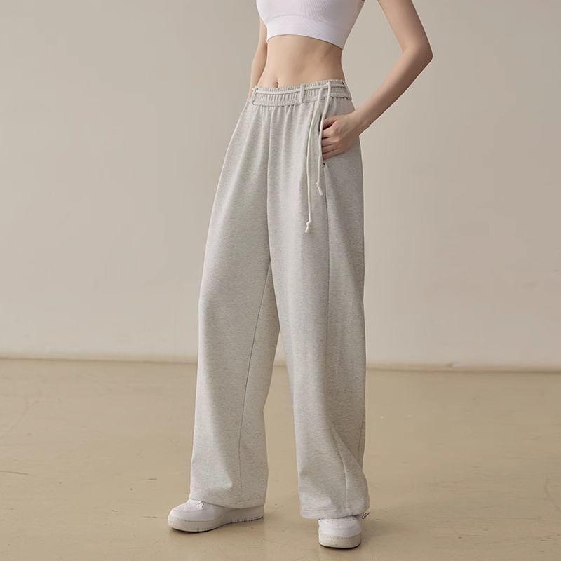 High Waist Plain Straight Leg Sweatpants Product Image