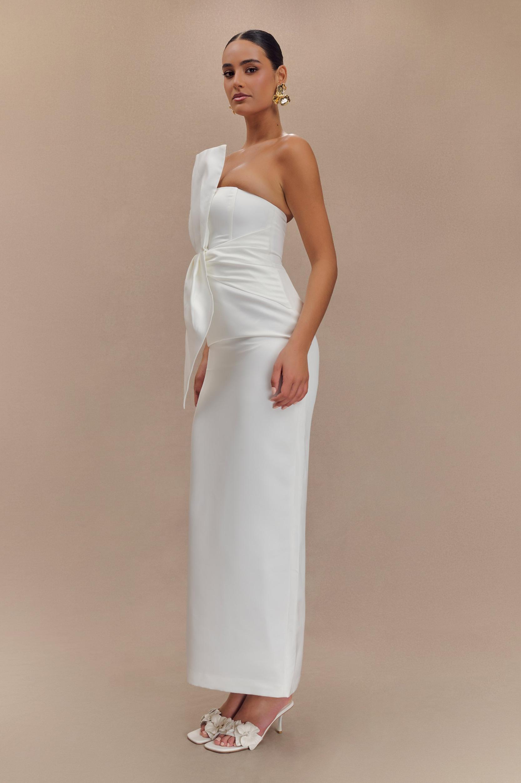 Cyrill Strapless Satin Structured Maxi Dress - White Product Image