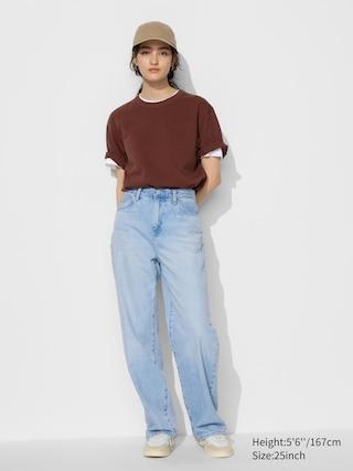 Womens Wide Straight Jeans Blue 27 inch UNIQLO US Product Image