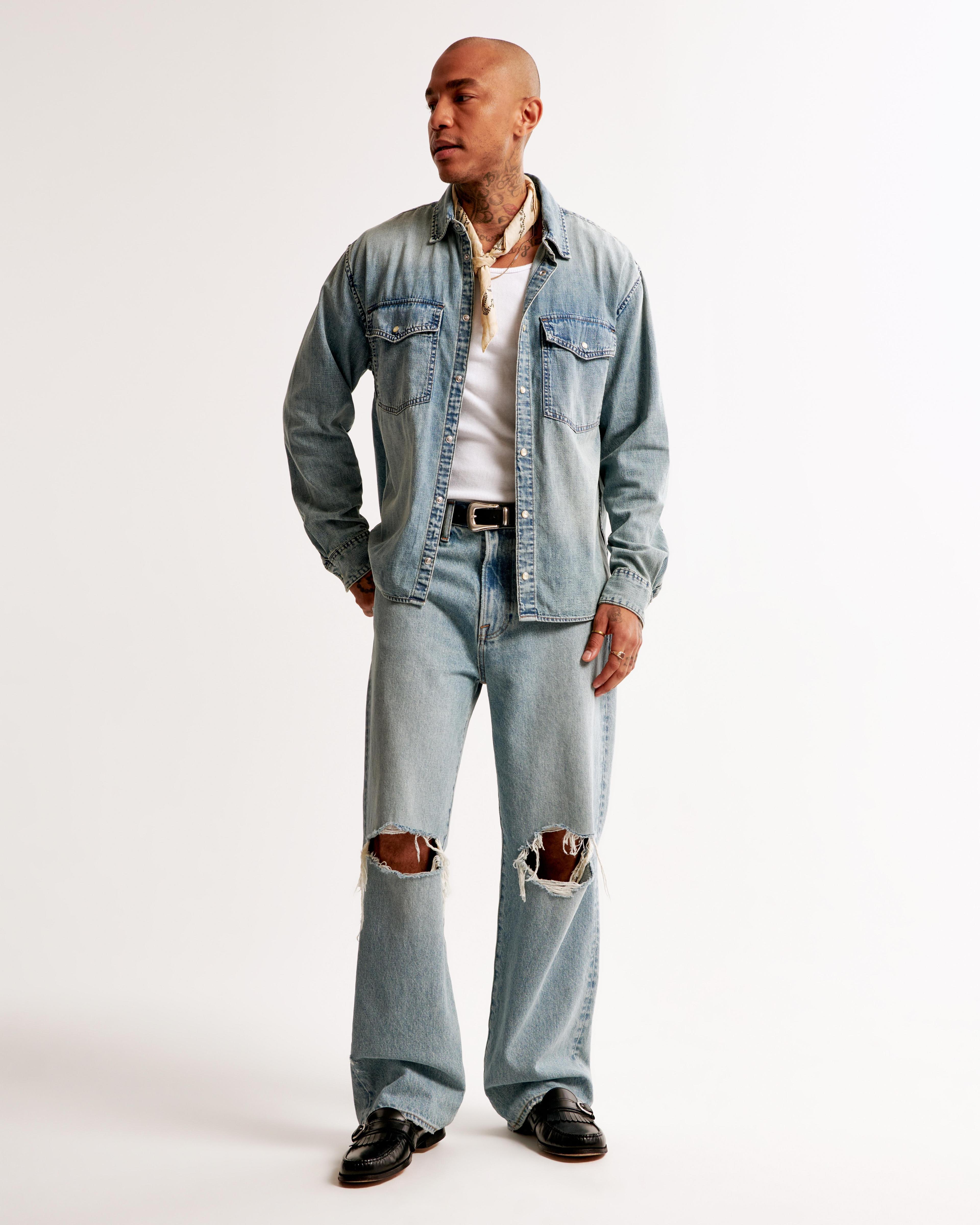 Western Denim Button-Up Shirt Product Image