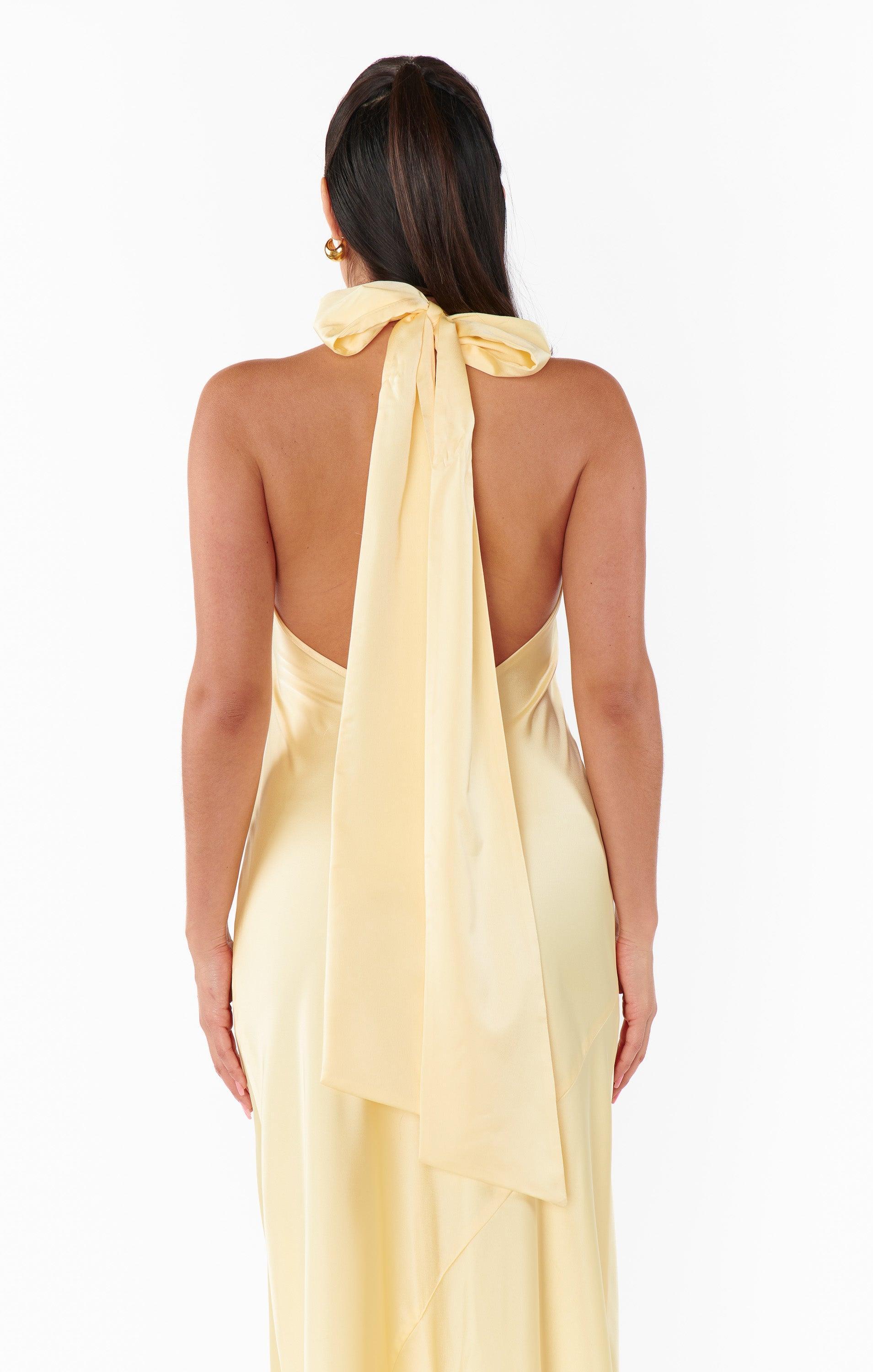 Lisa Maxi Dress ~ Pale Yellow Luxe Satin Product Image