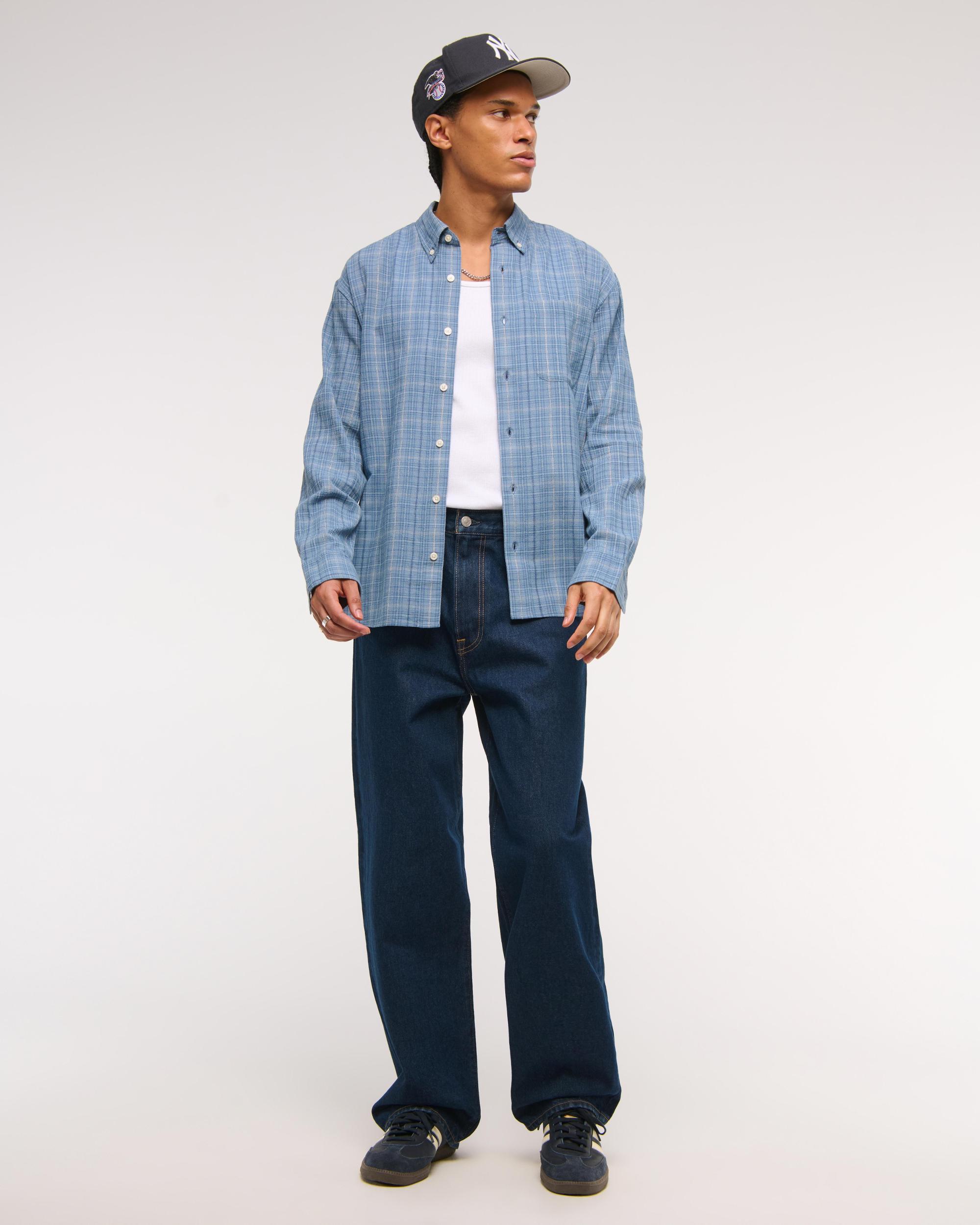 Long-Sleeve Plaid Button-Up Shirt Product Image