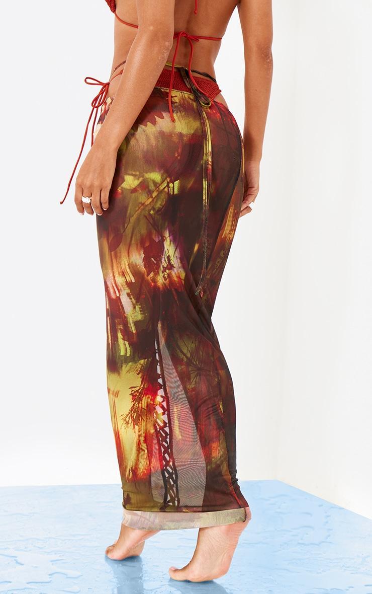 Multi Abstract Print Mesh Lace Up Maxi Beach Skirt Product Image