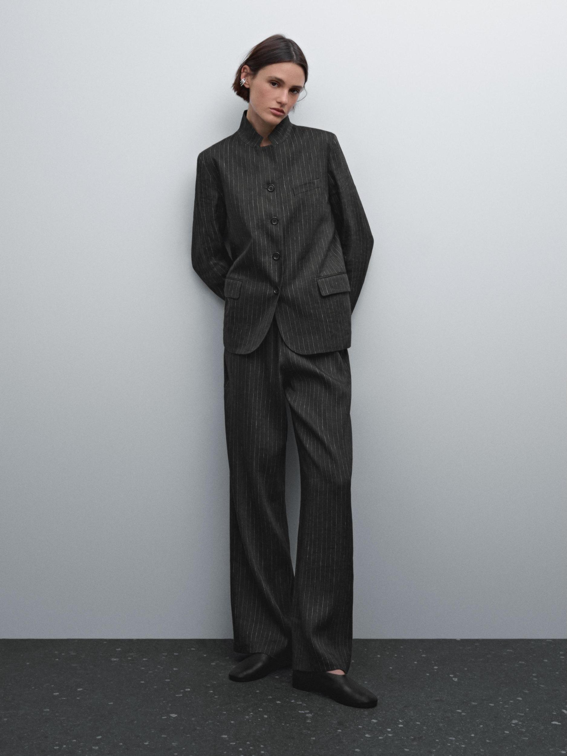 Linen blend pinstripe blazer Product Image