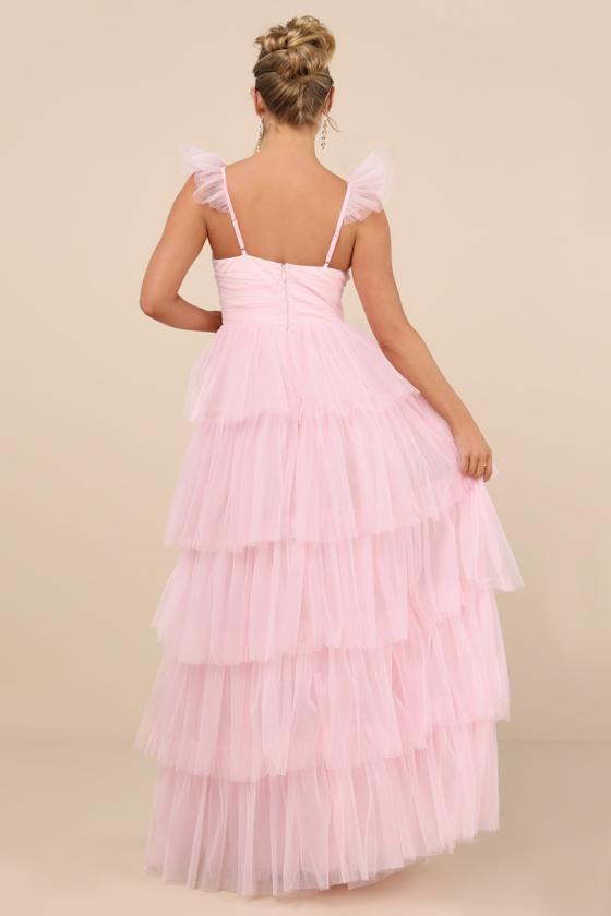 Fabulous Poise Light Pink Tulle Ruffled Tiered Maxi Dress Product Image