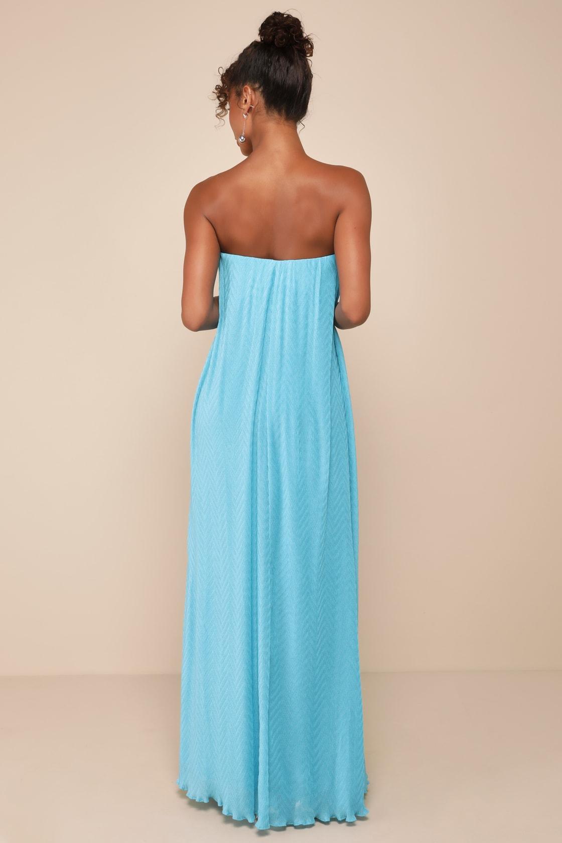 Perfect Always Turquoise Textured Strapless Swing Maxi Dress Product Image
