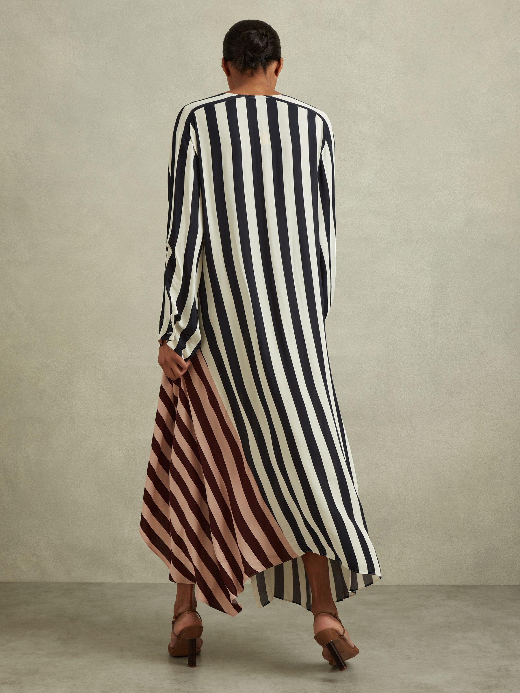 Colourblock Stripe Asymmetric Midi Dress in Navy/Off White Product Image
