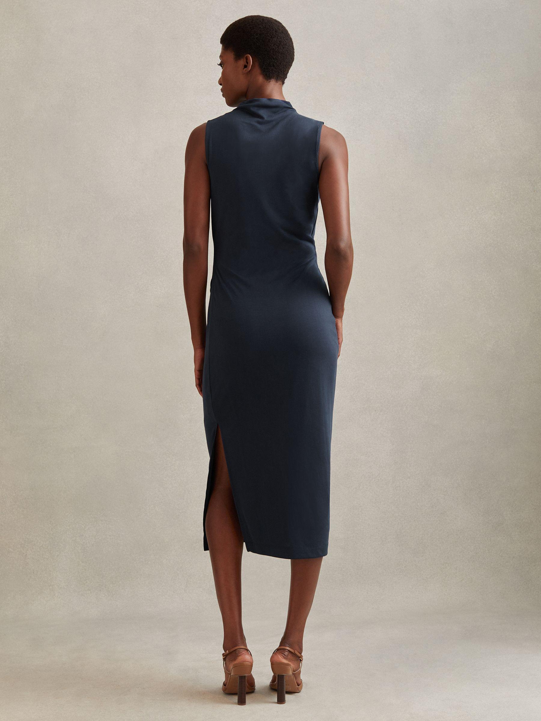 Modal Blend Ruched Midi Dress in Navy Product Image